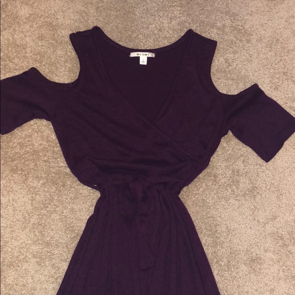 Open shoulder sweater dress